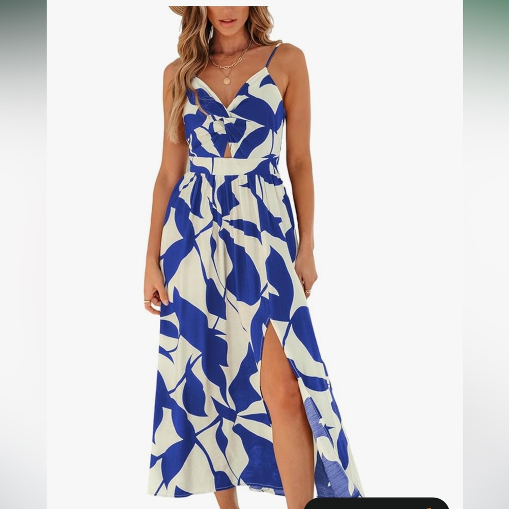 Cupshe Women’s Long Blue and White Patterned Dress